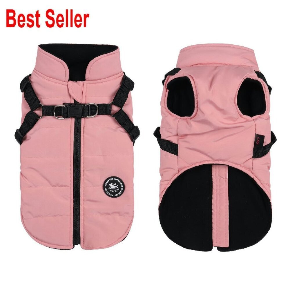 Dog Winter Coat with Built-in Harness Waterproof Puffer Jacket Vest